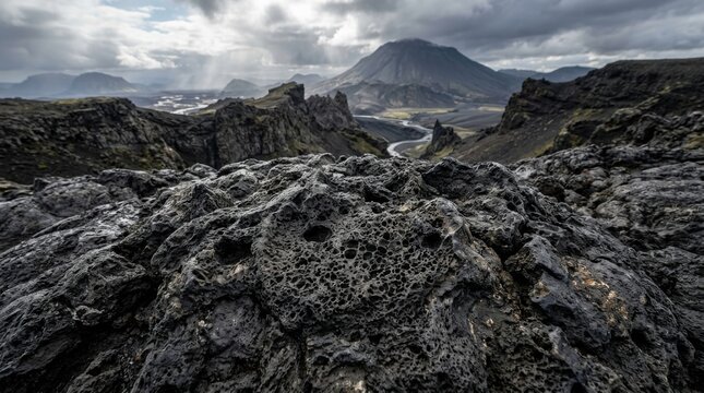 Dramatic Icelandic Lava Field Under Moody Skies.