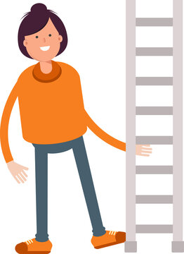 Girl Character and Ladder Illustration
