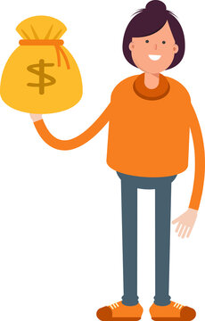 Girl Character Holding Dollar Sack
