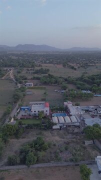 Vertical Aerial View of Rural Pushkar and Aravalli Hills, Rajasthan, India