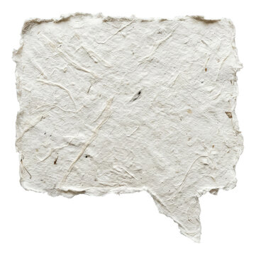 Textured handmade paper speech bubble isolated on white background.