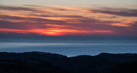 Fototapeta premium Adriatic Sea. Spectacular aurora and sunrise seen from the village of Ripatransone, in the Marche region.