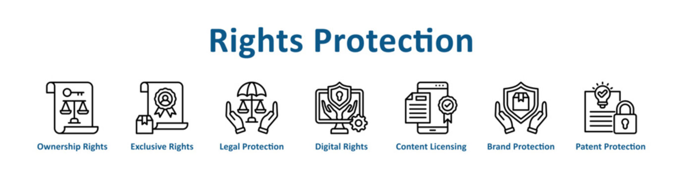 Rights Protection web icon banner with line art style