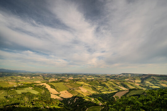 Marche, Italy. Spectacular spring landscape of the Marche hills.