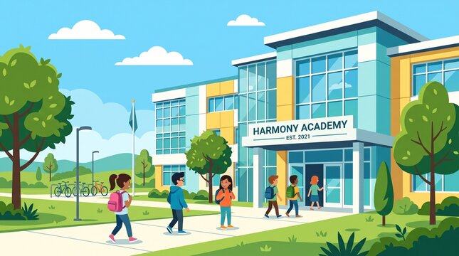 students entering school building