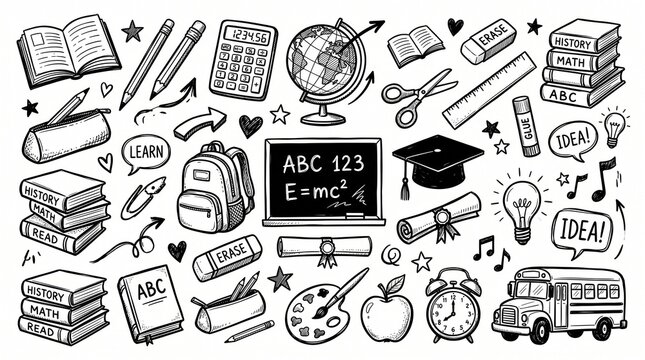 school doodle icons set