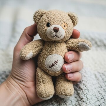 Cute teddy bear in hand with vintage style and soft texture
