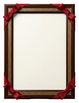 Elegant Wooden Frame Decorated with Red Ribbons and Bows.