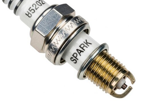 Close-up of spark plug with hex head isolated on white background