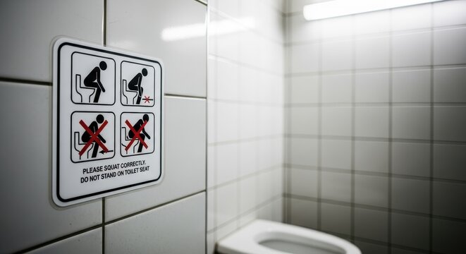 Signage for Proper Toilet Etiquette in Public Restroom Environment