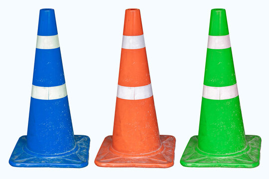 Old Traffic Cone, Grunge used real life plastic cone for closed traffic road way walking path warning objects multiple colors