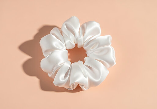 Soft white hair scrunchie on light background