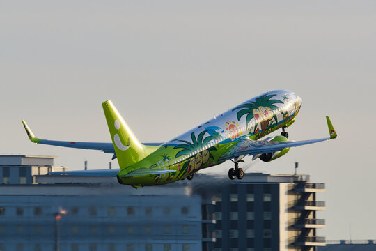 Solaseed Air Boeing 737-800 (JA803X) passenger plane in Nassy Jet Miyazaki livery taking off from Haneda Airport