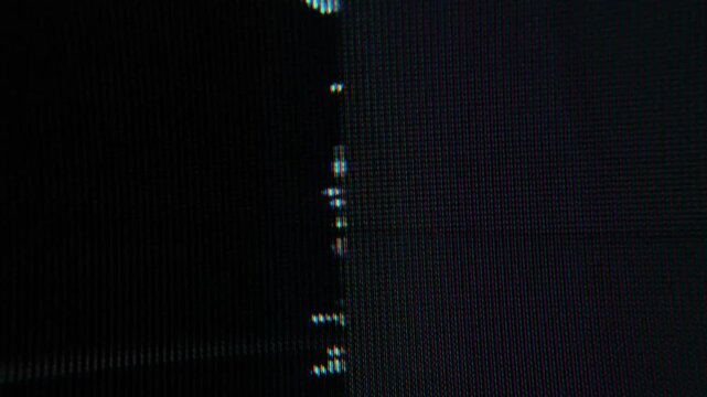 black and white CRT pixel glitch with minimal analog signal distortion, macro close-up of vintage screen.