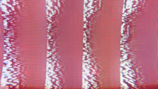 Pink salmon wavy scan lines on CRT screen, analog signal wave distortion macro close-up texture.