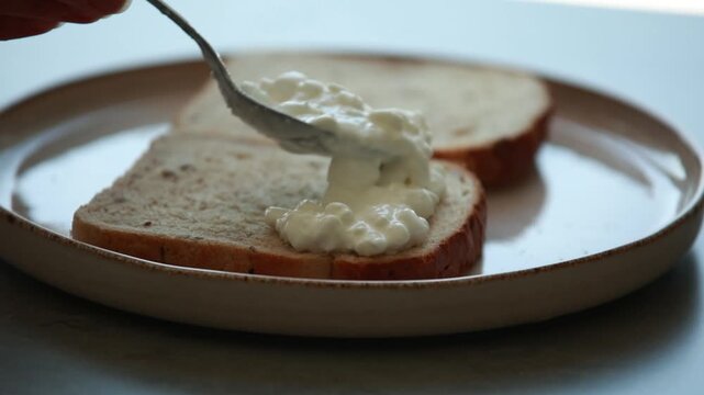 Healthy Toast with Cottage Cheese, Sliced Boiled Egg, and Sesame Seeds Close Up