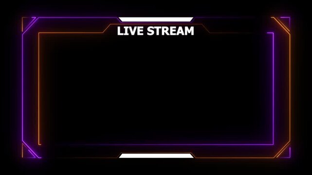 futuristic neon purple and orange gaming stream frame overlay with hud elements.4k animation motion graphic video..