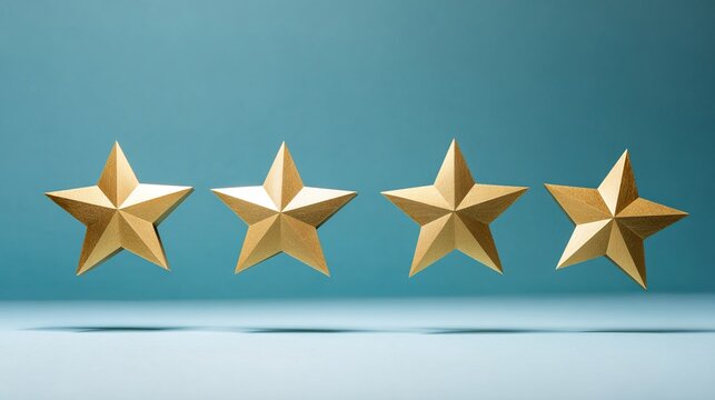 feedback. Golden stars floating against a gradient blue background, symbolizing abstract positive feedback. wellbeing guides, coaching materials, designed for coaching and self-improvement content.