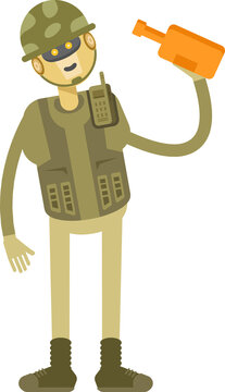 Robot Soldier Character Drinking Beverage Bottle
