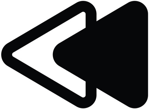 Fast Rewind Back Track Icon with Black Filled and Line Art Left Arrow Isolated on Transparent Background PNG Media Player UI