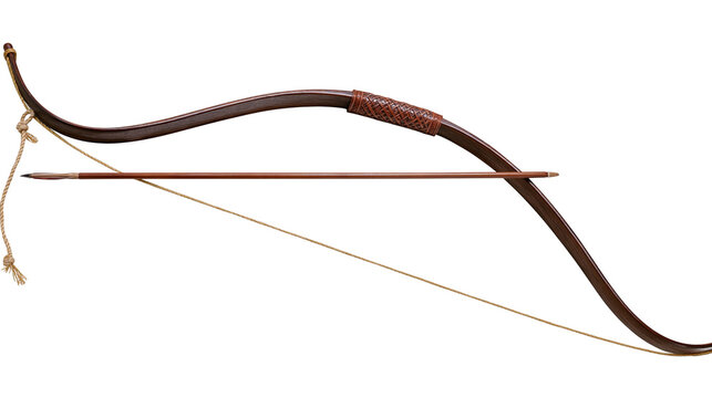 Wooden recurve bow with arrow and string