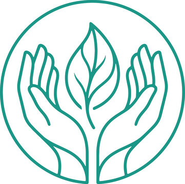Two hands with natural leaves inside a circle Illustration Creative Design Template 
