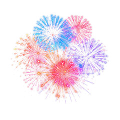 Obraz premium Colorful Festival Fireworks with Bright Glitter Explosion on Black Background Realistic Celebration Overlay for Seasonal Artwork and Design Applications.