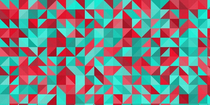 Abstract geometric pattern with alternating red and teal triangles.