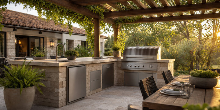 Outdoor Kitchen Patio Pergola Soft Modern Kitchen Interior