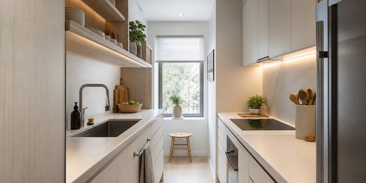 Small Galley Efficient Compact Modern Kitchen Interior