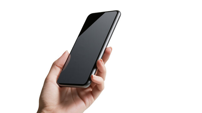Hand holding modern smartphone with dark screen