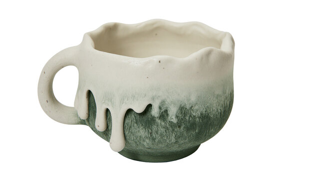 Handmade ceramic mug with dripping glaze effect