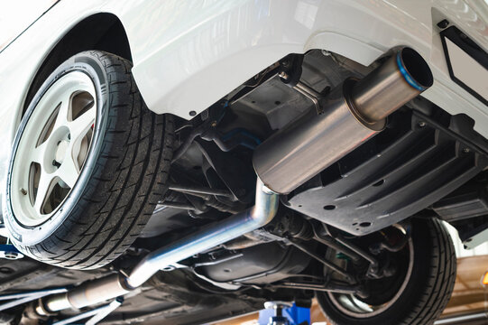 Full titanium exhaust tips in sport racing car.