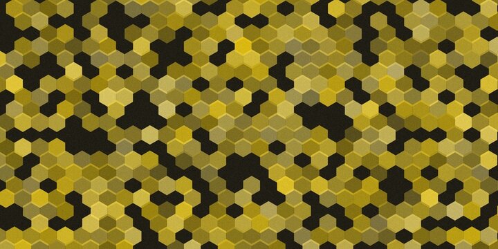 Abstract golden honeycomb pattern with dark hexagonal shapes structure.