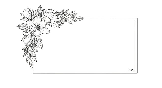 Elegant floral corner border frame with leaves and outline sketch style