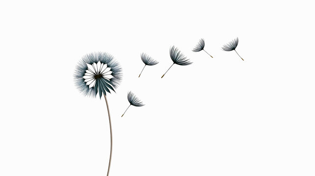 Dandelion Seed Dispersal A delicate dandelion head releases its seeds, which are carried away by the wind, symbolizing new beginnings and the ephemeral nature of life.