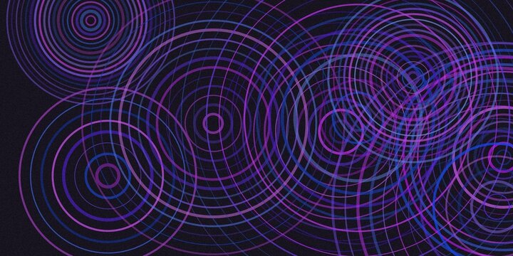 Abstract background featuring multiple intersecting glowing purple circles.