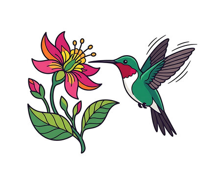 Hummingbird Feeding on a Vibrant Flower in a Pixel Art Style