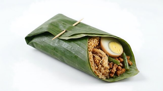 Traditional Asian food wrapped in a green banana leaf.
