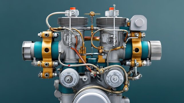 Detailed Close-up of a Modern Internal Combustion Engine with Chrome and Gold Accents