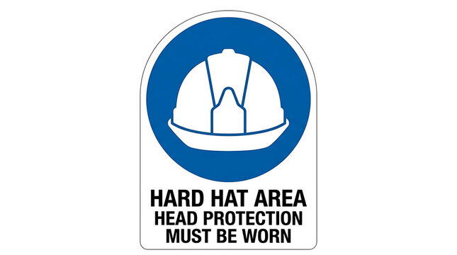 Mandatory Hard Hat Area Safety Sign With Icon Discouraging Entry Without Head Protection For Construction Or Industrial Workplaces