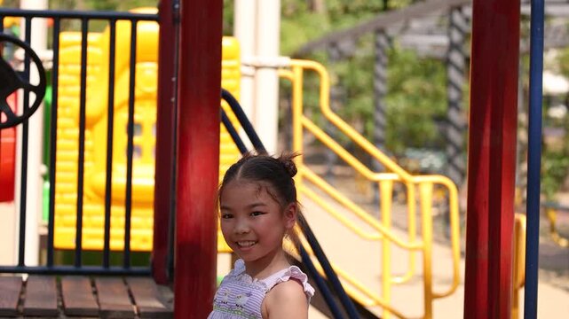 Little Girl Playing on Monkey Bars at Lumpini Park Playground