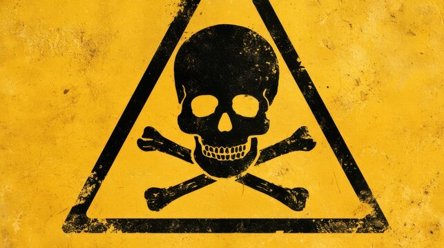 A yellow warning sign featuring a toxic hazard symbol with a skull and crossbones, indicating danger and poisonous substances.