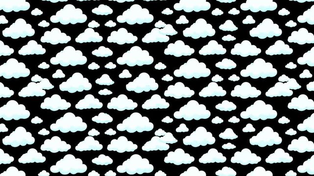 Animated Moving White Clouds on Black Background, Seamless Sky Motion