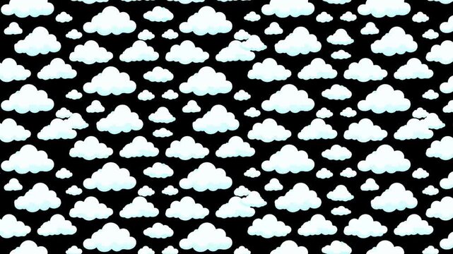 Animated Moving White Clouds on Black Background, Seamless Sky Motion