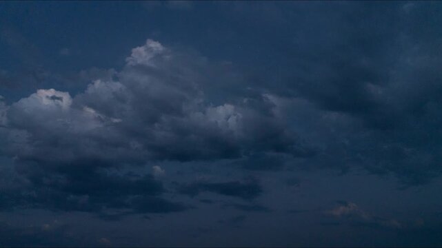 Timelapse: blue clouds in summer twilight sky