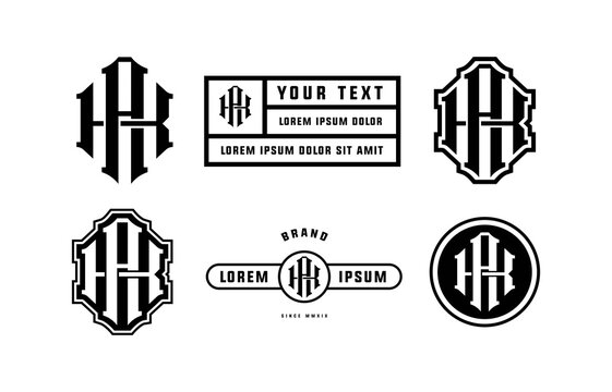 Classic interlocking AK or KA monogram logo set with vintage heraldic badge designs