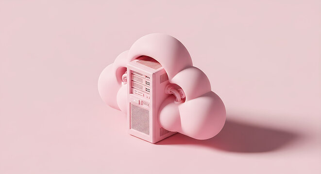 Conceptual isometric cloud server rendering for digital data storage and IT solutions