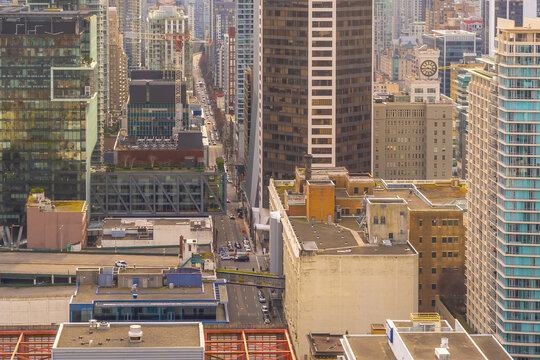High angle view of downtown Vancouver city skyline in  British Columbia
