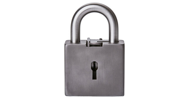 Metal padlock with shackle and keyhole
